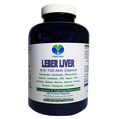 Leber Liver 16 Reinigungskräuter Aktiv Cleanser Leberrein & Gallevital 360 Kapseln. 16 Bitterkräuter für Leber- & Fettstoffwechsel in EINEM, NATUR PUR. 26555-360