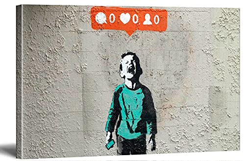 Banksy Bilder Leinwand Crying Child in Blue Graffiti Street Art Leinwandbild Fertig Auf Keilrahmen Kunstdrucke Wohnzimmer Wanddekoration Deko XXL (30x40cm(11.8x15.7inch))