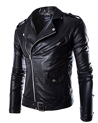 Herren Lederjacke Jacke Kunstleder Biker Motorrad Style Zipper Gesteppt Mantel Coat Schwarz M