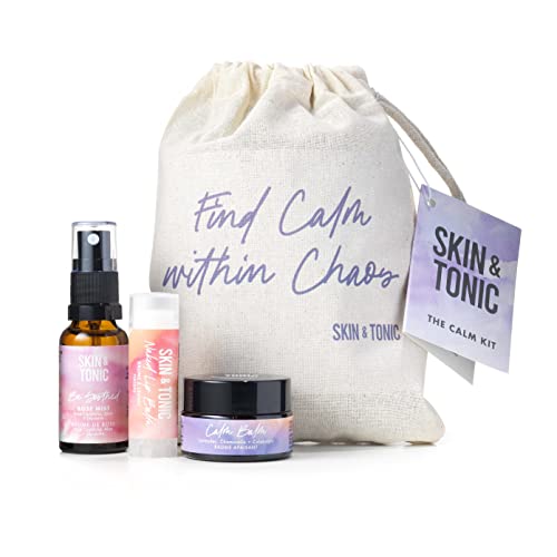 Skin & Tonic Calm Kit enthält Calm Balm Rose Mist und nackter Lippenbalsam mit Baumwollbeutel für trockene, empfindliche Haut / beruhigende Wirkung