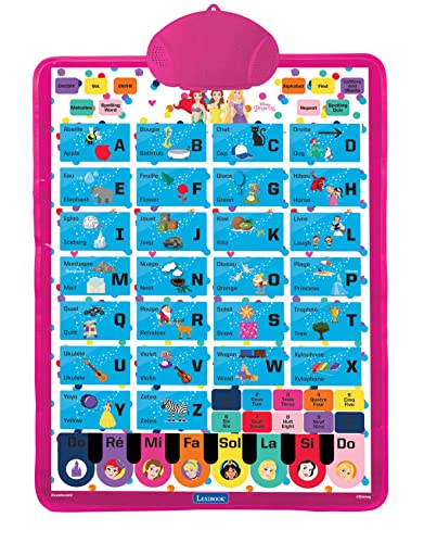 LEXIBOOK JCMAT10DPi1 Disney Princess zweisprachiges pädagogisches Poster, Wortschatz, Musik, Quiz