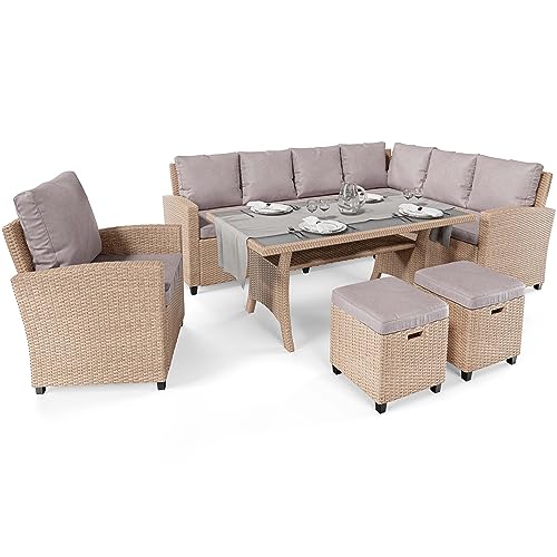 di volio Polyrattan Sitzgruppe Lounge Rossano – Gartenmöbel-Set für bis zu 9 Personen in Zwei Farbvarianten (beige)