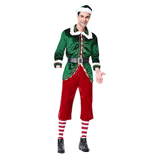 YOUJIAA Herren Damen Weihnachtself Kostüm Erwachsene Elfen Kostüme für Xmas Karneval Cosplay (Männer, CN 2XL)