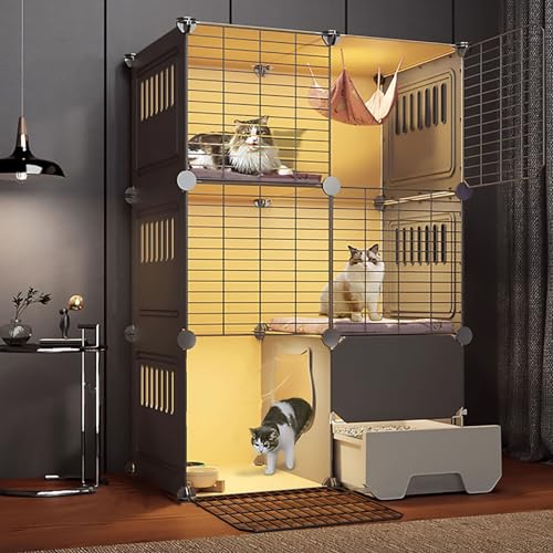 LKPMGOA Katzenkäfig für Den Innenbereich, 3-stöckig, DIY-Katzengehege mit Katzentoilette, mit Befestigungsband, für Kleine Kätzchen (Color : C, Size : 75x49x109cm)