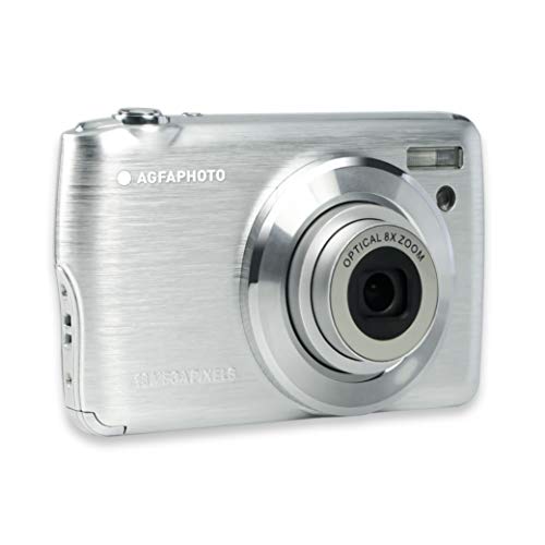 AGFA Fotoapparat Realishot DC8200 – Digitalkamera, kompakt, 18 MP, Full HD, LCD-Display, 2,7 Zoll, optischer Zoom, 8 x Lithium-Akku und SD-Karte 16 GB, Silber