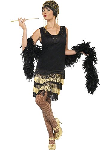 Smiffys, Damen 20er Fringed Flapper Kostüm, Kleid mit Spitzenfront und perlenbesticktem Saum, Größe: M, 33676