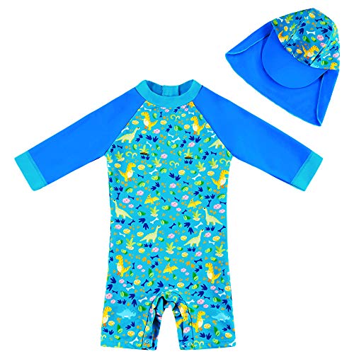 upandfast Baby Badeanzug mit Sonnenhut UPF 50+(Blau,18-24 Monate)