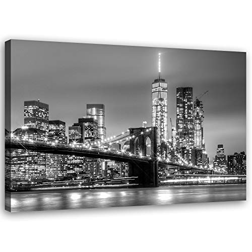 Feeby Leinwandbild XXL New York Wandbild Kunst schwarz-weiß 120x80 cm