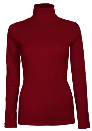 Brody & Co Damen Rollkragen-Pullover,, exklusive, Unifarben, für den Winter und Skifahren, Stretch-Qualität, Baumwoll-Jersey Gr. 34-36, burgunderfarben