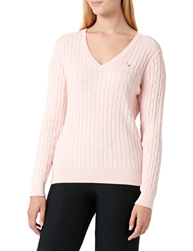 GANT Damen Stretch Cotton Cable V-Neck Pullover, Preppy PINK, XL