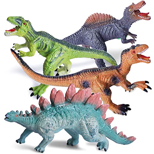 GizmoVine Dinosaurier Spielzeug ,4 Stück Jumbo Dinos 31cm weiche Dinosaurier Figuren mit Realistischem Dinosaurier Klang Tiere Spielzeuge für Jungen Mädchen Kinder