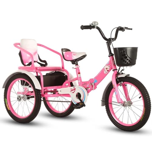 LSQXSS Outdoor Cruiser Dreirad für Jungen und Mädchen,faltbares Pedal-Dreirad mit Luftreifen Speichenrad,Tandem-Dreirad mit Rücksitz,Rikscha-Dreirad,Sensitive Bremse