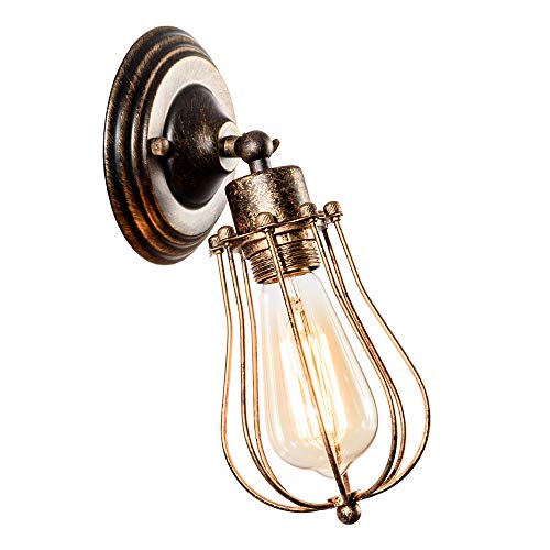 Industrieller Wandleuchter Vintage Beleuchtung Verstellbare Wandlampe Rustikaler Draht Metall Käfig Wandleuchte Edison Stil Antike Leuchte Verandaleuchte (ohne Glühbirne) (Bronze)