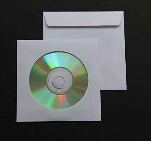 1000 St. Deluxe Papier CD/DVD/Blu-ray Hüllen mit Fenster und Klappe 90 gr. Papier 125x125 mm