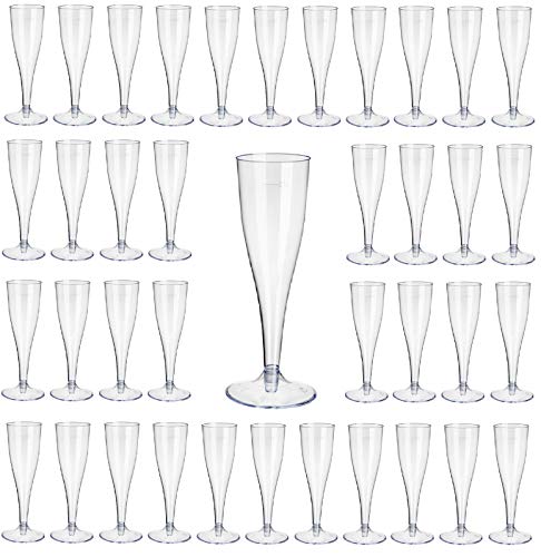 Gastro-Bedarf-Gutheil 40 Kunststoff Sektgläser glasklar mit Eichstrich 0,1l Champagnergläser Sektkelche Sektglas mit Steckfuß 2-teilig