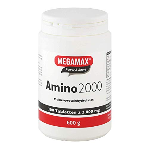 Megamax Amino 2.000 Aminosäuretabletten 300 Tabletten reines Molkenproteinhydrolysat | Aminosäuren Komplex mit (BCAA & EAA) inkl. 7 essentiellen Aminos | Muskelaufbau, für Kraftsport und Bodybuilder