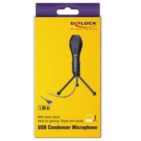 DeLock USB Kondensator Mikrofon Microphone, Standmikrofon, Aufnahmemikrofon mit Tischständer für PC und Notebook, Plug&Play, Ideal für Gaming, Podcast, Skypen und Gesang, 65939