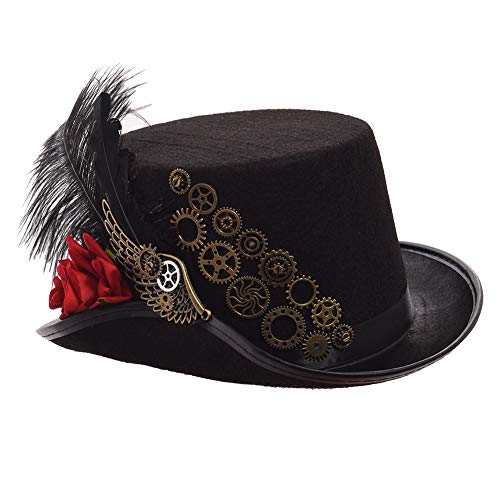 GRACEART Steampunk Schwarz Feder Getriebe oben Hut (Rote Rose)