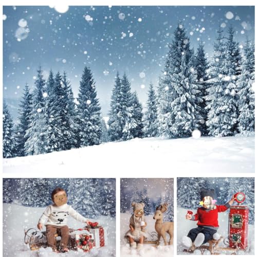 WaW 2.7x1.8m Fotografie Hintergrund Weihnachten Winterwald Schneeflocke Stoff, Baby Kinder Weihnachtsfoto Studio Hintergründe für Fotoshooting Video, Dekoration Kulisse