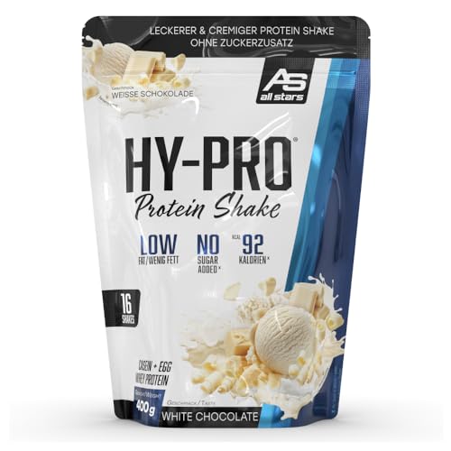 All Stars HY-PRO Protein-Shake White-Chocolate I 400g Protein-Pulver inkl 20g Proteine pro Portion I Eiweiß-Pulver ohne Zuckerzusatz & inkl. Vitamine I hochwertige Mehrkomponenten-Proteine