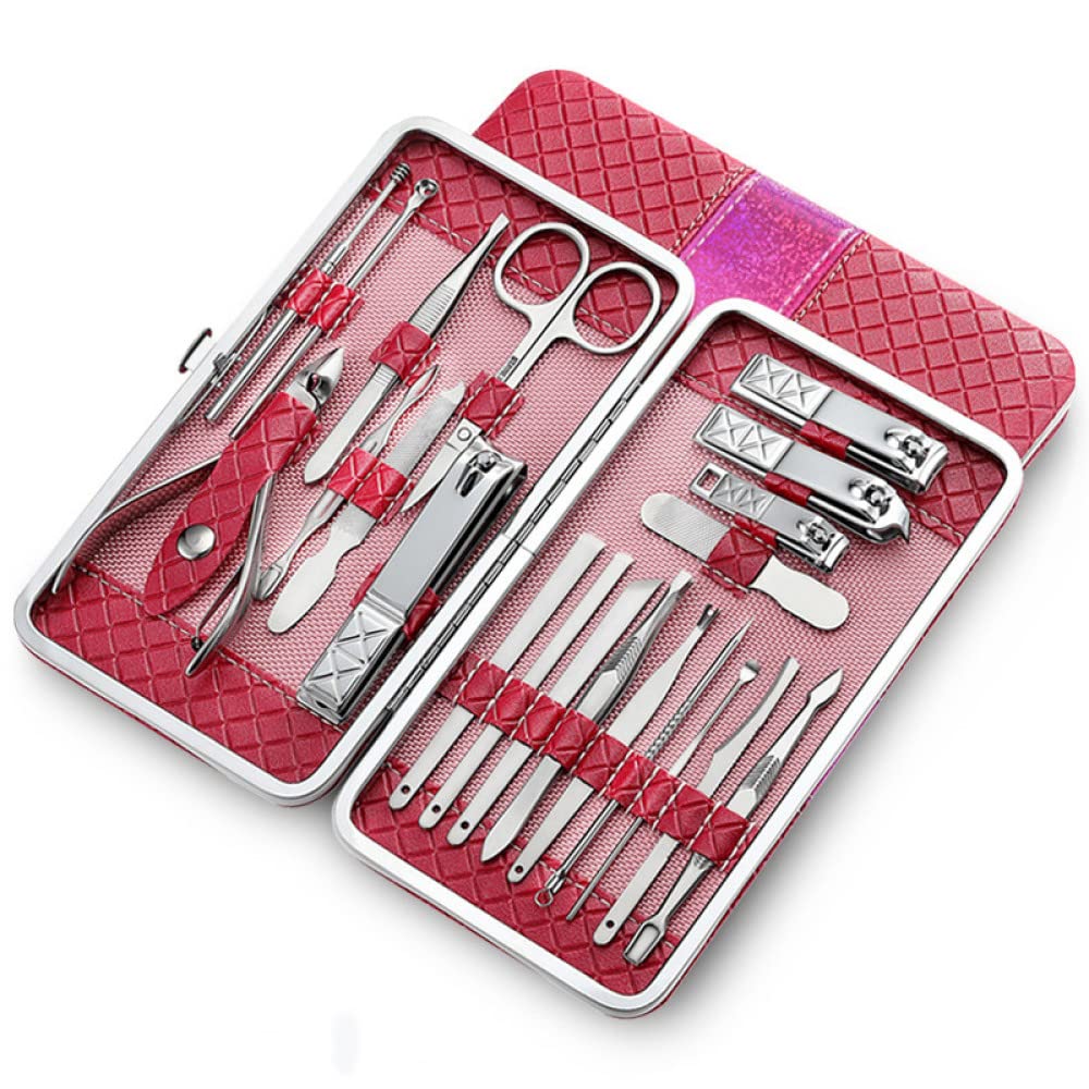 21-teiliges Edelstahl-Maniküre-Set Professionelles Nagelknipser-Kit mit Pediküre-Werkzeugen Paronychie-Zangen-Trimmerschneider, Pink
