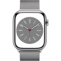 Apple Watch Series 8 (GPS + Cellular) - 45 mm - Silver Edelstahl - intelligente Uhr mit Milanaise Armband - Handgelenkgröße: 150-200 mm - 32GB - Wi-Fi, LTE, Bluetooth, UWB - 4G - 51,5 g (MNKJ3FD/A)