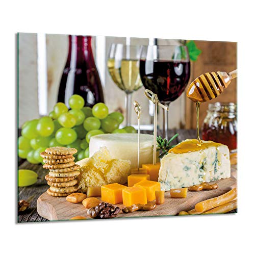 Herdabdeckplatten Ceranfeldabdeckung Spritzschutz Glas 60x52 Käse Wein