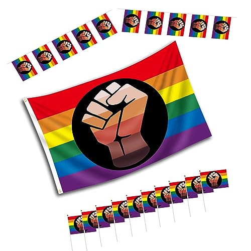 10 Stück LGBTQ-Flagge – Progressive Pride-Flagge, Gay-Flaggen-Set, leuchtende Farben, Polyestergewebe, LGBT-Geist für Aktivitäten, Terrasse, Hof, Werbung, Camping Evikoo