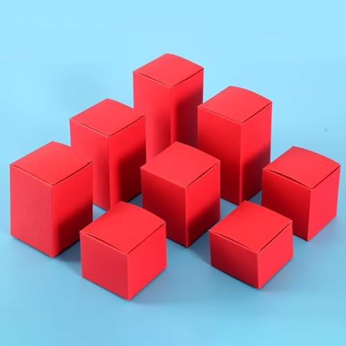 10 Stück kleine Papierkartons, braun, Kraft, weiß, schwarz, rot, Verpackungsbox für handgefertigte Seife, Schmuck, Süßigkeitenboxen, Rot, 5 x 5 x 6 cm