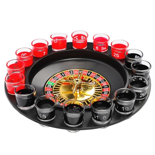 Sorandy Schnapsglas-Roulette, Neuheitsgeschenke, Trinkpartyspiel für Erwachsene, Endloses Lustiges Party-Shot-Trinkspiel, Trink-Schnapsglas-Drehteller-Spielset mit 16 Schnapsgläsern und