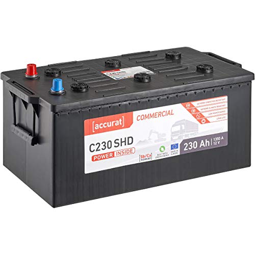 Accurat Commercial C220 SHD LKW Batterie- 12V, 220Ah, 1350A, wartungsfrei, 30% mehr Startleistung, Sb/Ca-Technologie - Nassbatterie, Nutzfahrzeugbatterie, Starterbatterie für Land- und Baumaschinen