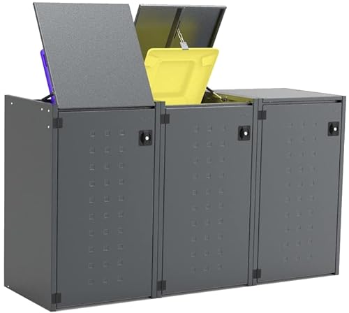 reinkedesign Mülltonnenbox Boxxi mit Pultdach aus verzinktem Stahl in Anthrazit RAL 7016 als Bausatz (3 x 120l)