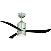 Deckenventilator Loft mit Beleuchtung und Fernbedienung, Gehäuse Nickel satiniert, Flügel schwarz, 112 cm