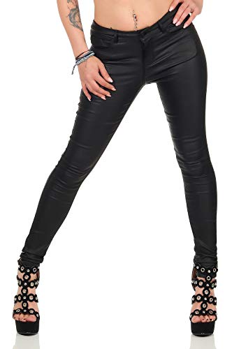 VERO MODA Damen Vmseven Nw S.Slim Smooth Coated Pants Hose, Schwarz (Black), 42/L34 (Herstellergröße: XL)