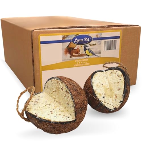 Lyra Pet® 2 x 4 Stück ganze Kokosnuss V-Cut gefüllt Vogelfutter Meisenfutter Winter