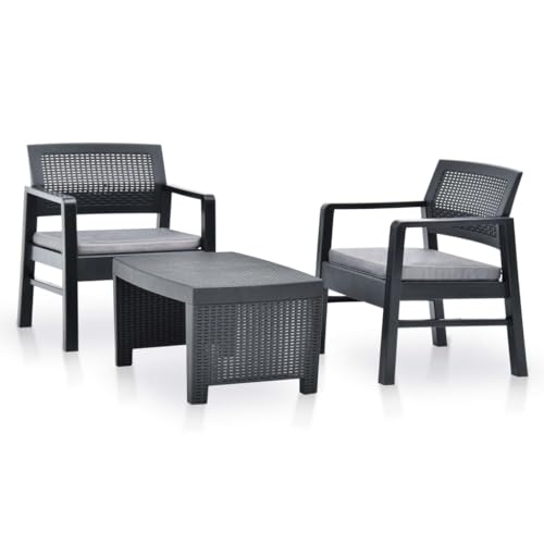 WELLIKEA 3-TLG. Garten-Lounge-Set Kunststoff Anthrazit