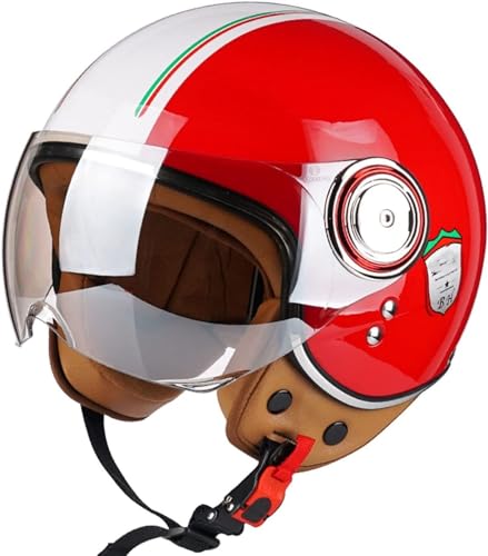 Vintage Sommer Motorradhelm Open Face Helm Vintage Roller Helm Damen Herren Retro Elektrischer Halbhelm Mit Sonnenblende Vespa Jet-Helm Für Cruiser Motobike DOT/ECE Approved 5,XL=61-62cm