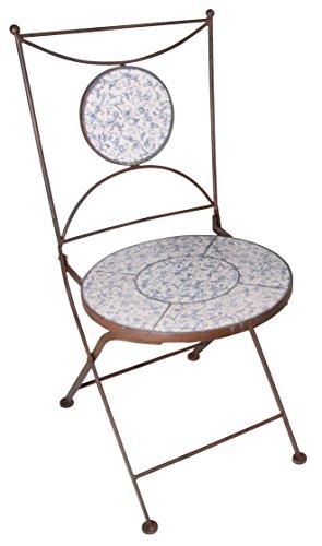 Esschert Design Aged Ceramic Stuhl, weiß/blau, 42x54.2x88.5 cm, AC90