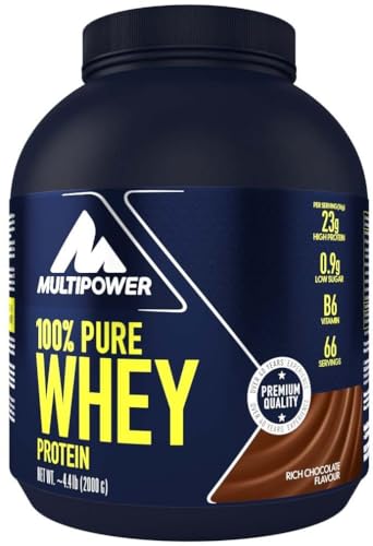 Multipower Whey Protein Shake – wasserlösliches Proteinpulver mit Schokoladen Geschmack aus Wheykonzentrat und -Isolat – 21 g Protein und Vitamin B6 – 2 kg