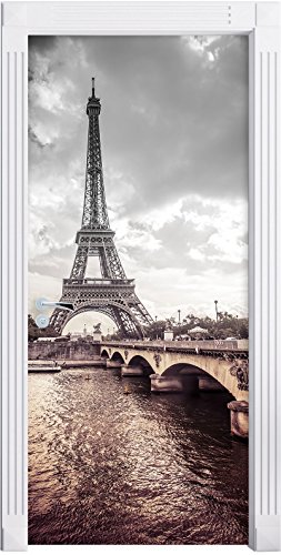 Eiffelturm in Paris B&W Detail als Türtapete, Format: 200x90cm, Türbild, Türaufkleber, Tür Deko, Türsticker