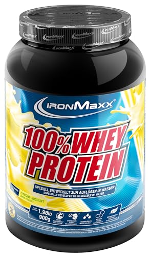 IronMaxx 100% Whey Protein - 900g Dose - 18 Portionen - Lemon Joghurt - Hochwertiges Eiweißpulver für Proteinshake auf Wasserbasis - 36 leckere Geschmäcker - Designed in Germany