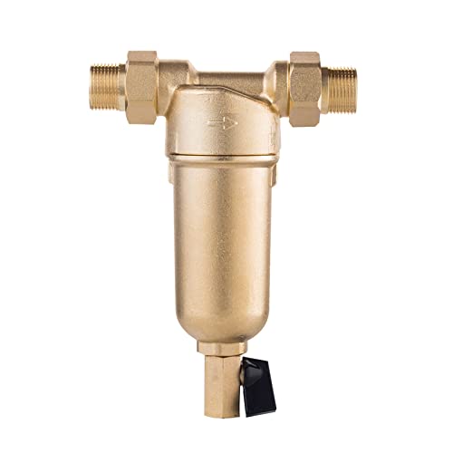 RO-Wasserfilter Siphon Backwas Vorfilter Heißwasserfilter Ganzes Messing-Reinigungssystem Edelstahlgewebe Prefiltro Mit Manometer Heißwasser Küchenthekenfiltration (Color : Whole brass, Size : 0.75