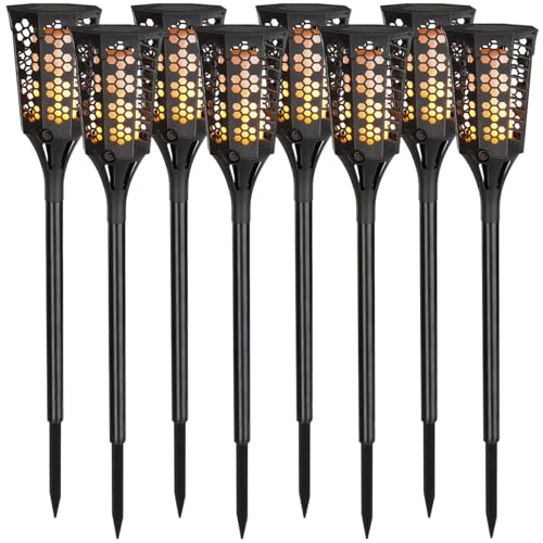 Lunartec Solarleuchten Fackeln: 8er-Set LED-Solar-Gartenfackeln mit Flammen-Effekt und Akku, 78 cm (Solar-Fackel Flamme, Gartenfackel LED Solar)