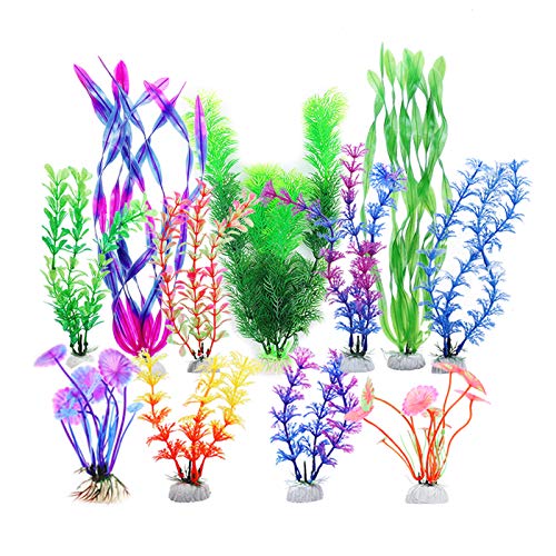LLGL Plastikpflanzen für Aquarien, 11-teilig Künstlich Wasserpflanzen Kunststoff Pflanzen Kunststoffpflanzen Aquariumpflanze Fisch Tank Dekoration (Grün-Purple)