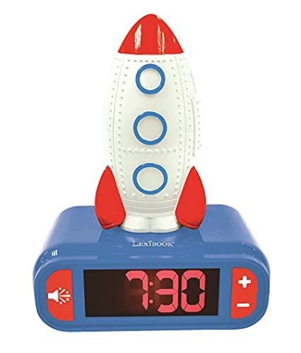 Lexibook RL800SPC Wecker Digitalwecker für Kinder mit Nachtlicht Snooze, Kinderuhr, leuchtendes Rakete, Blau