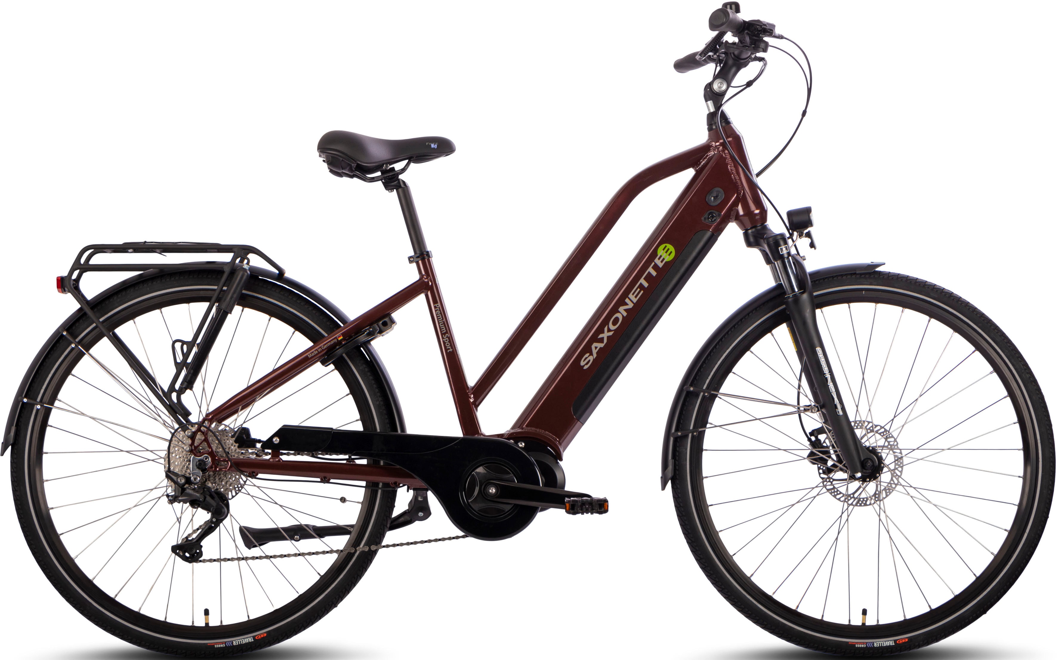SAXONETTE E-Bike "Premium Sport (Trapez)", 10 Gang, Mittelmotor 250 W