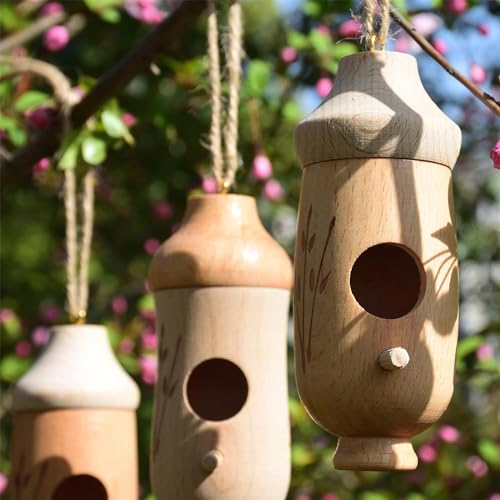 Natürliches Kolibri-Haus, draußen hängendes Nest, hölzernes Kolibri-Nest mit Hanfseilen for den Garten im Freien