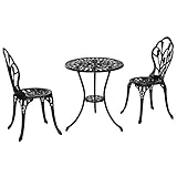 Outsunny Sitzgruppe 3-teilige Essgruppe Gartenmöbel-Set Balkonmöbel Set 1 Tisch+2 Stühle mit Schirmloch Terrasse Aluminium Schwarz Ø60 x 67H cm
