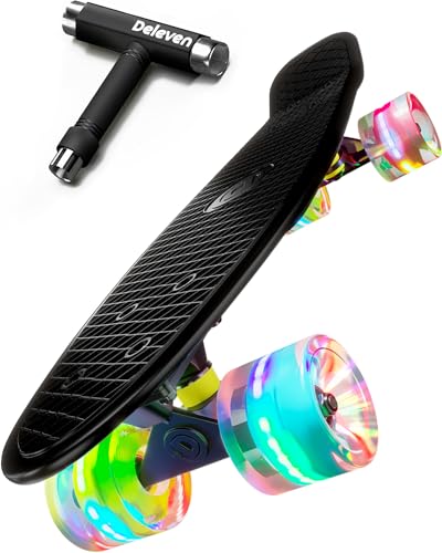 Deleven Skateboard Mini Cruiser komplett 56cm LED-Blitzräder oder Normale Räder Kinder Jungen Mädchen anfänger Erwachsene Leuchtrollen