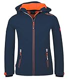 Trollkids Kinder Softshell Jacke Trollfjord, Mystik Blau/Orange, Größe 104